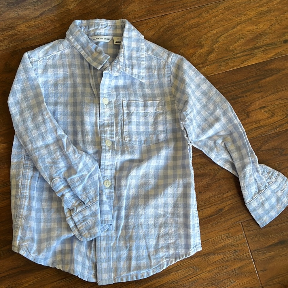 Janie and Jack. Boys Lt Blue Plaid Buttondown. Size 2T
